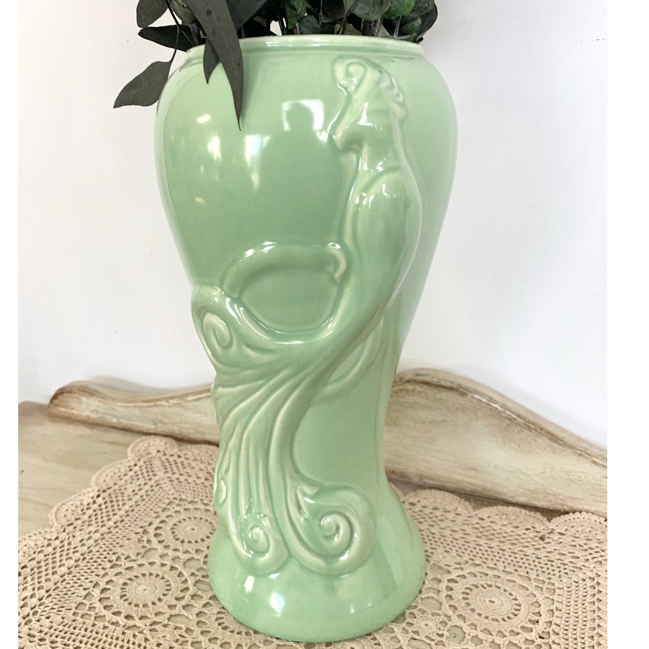 Vintage West Coast Pottery Green Bird Vase Art Deco Style Ceramic 12 Inch