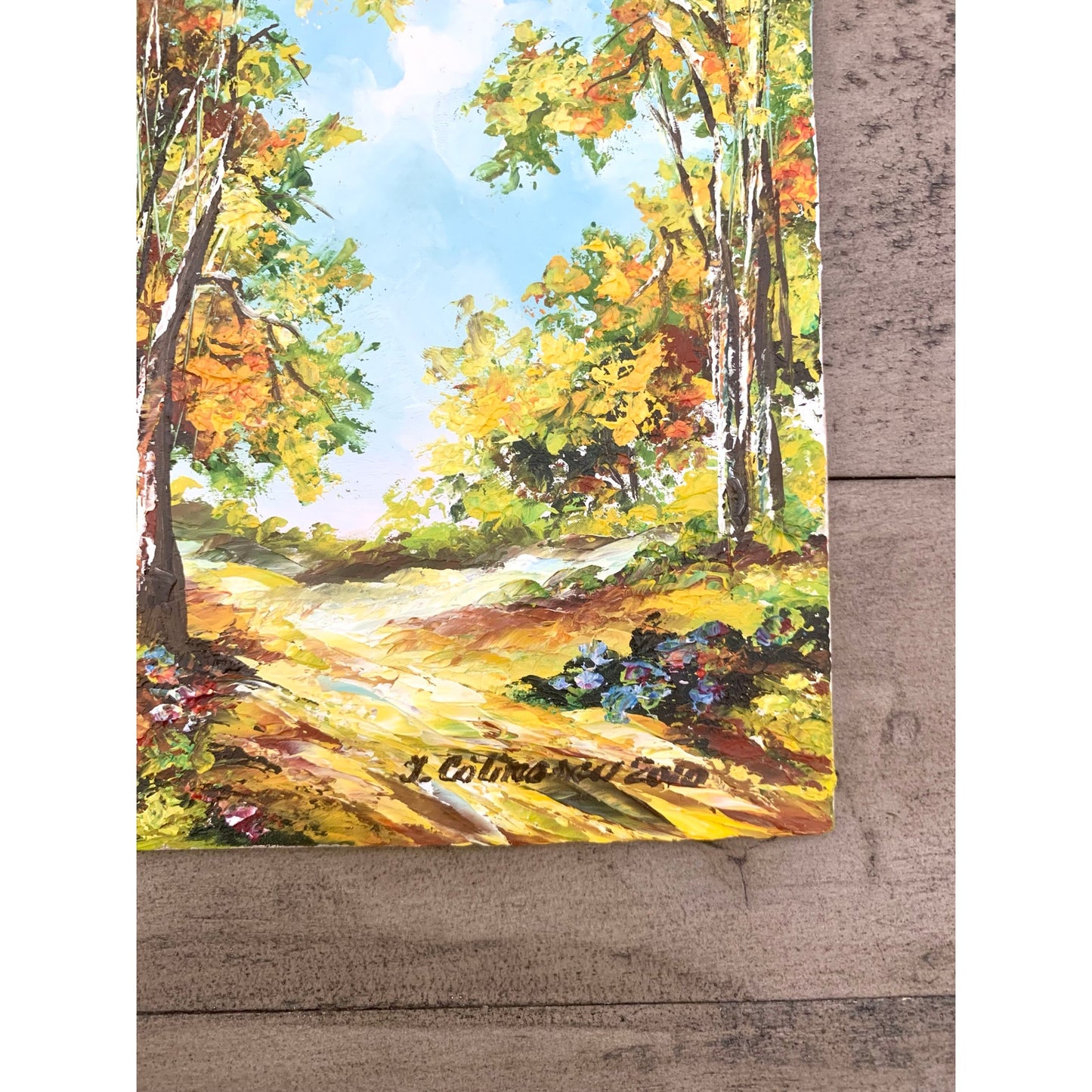 Original Landscape Oil Painting on Board Signed Artwork Trees Cottage Farmhouse