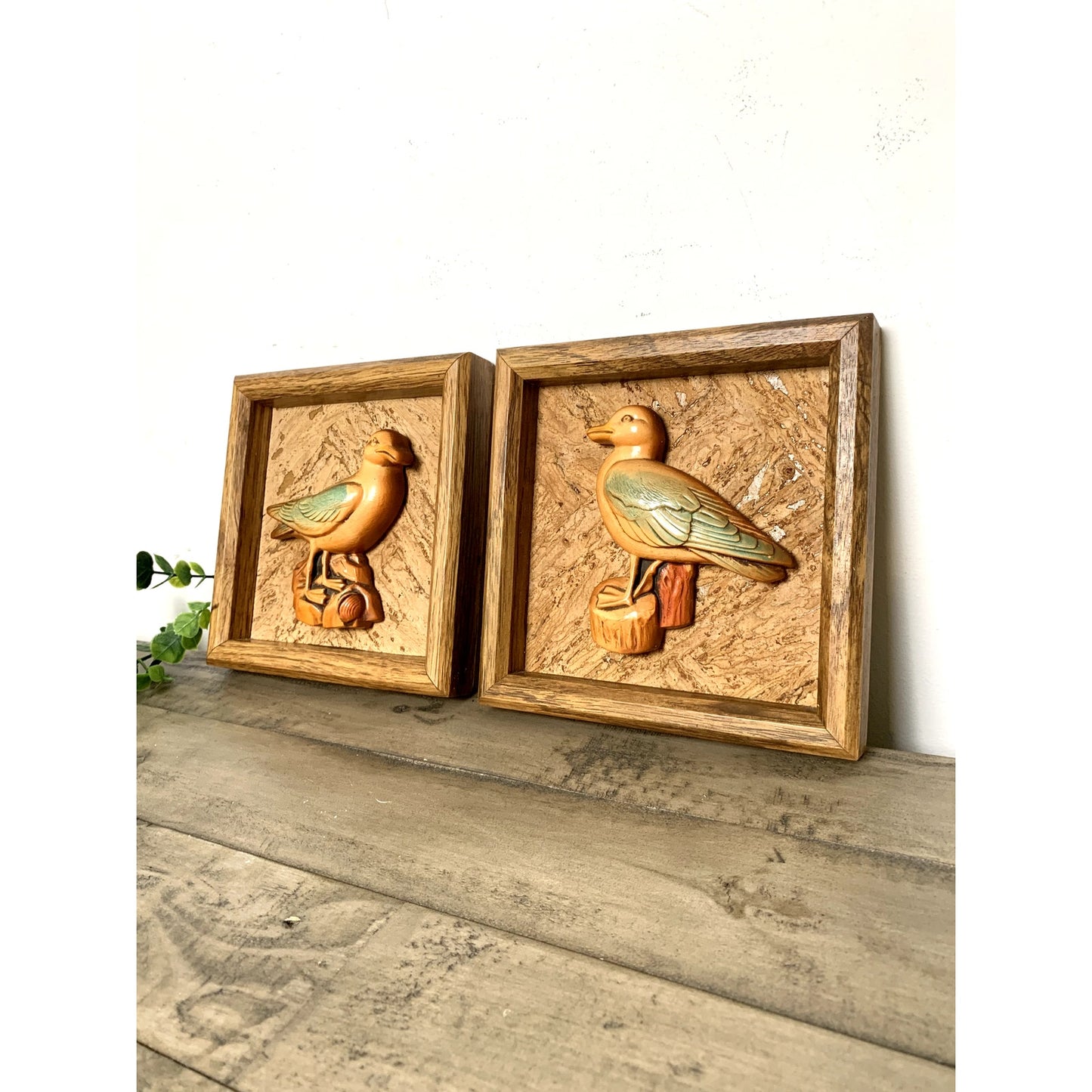 Vintage 1982 Miller Studio Chalkware Shorebird Wall Plaques Coastal Bird Cottage