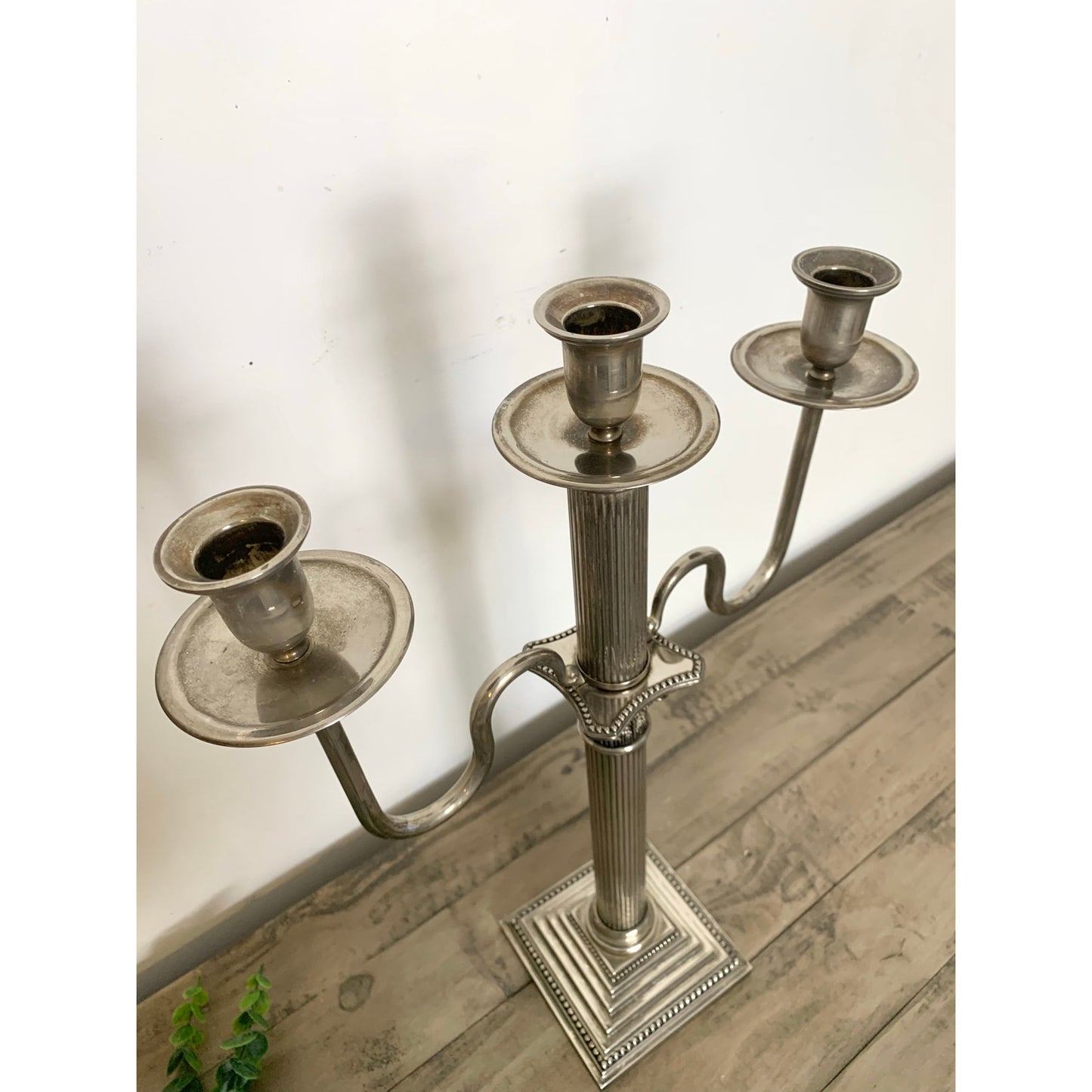 Vintage Godinger Silverplate Three-Arm Candelabra Neoclassical Fluted Column Elegant 19"