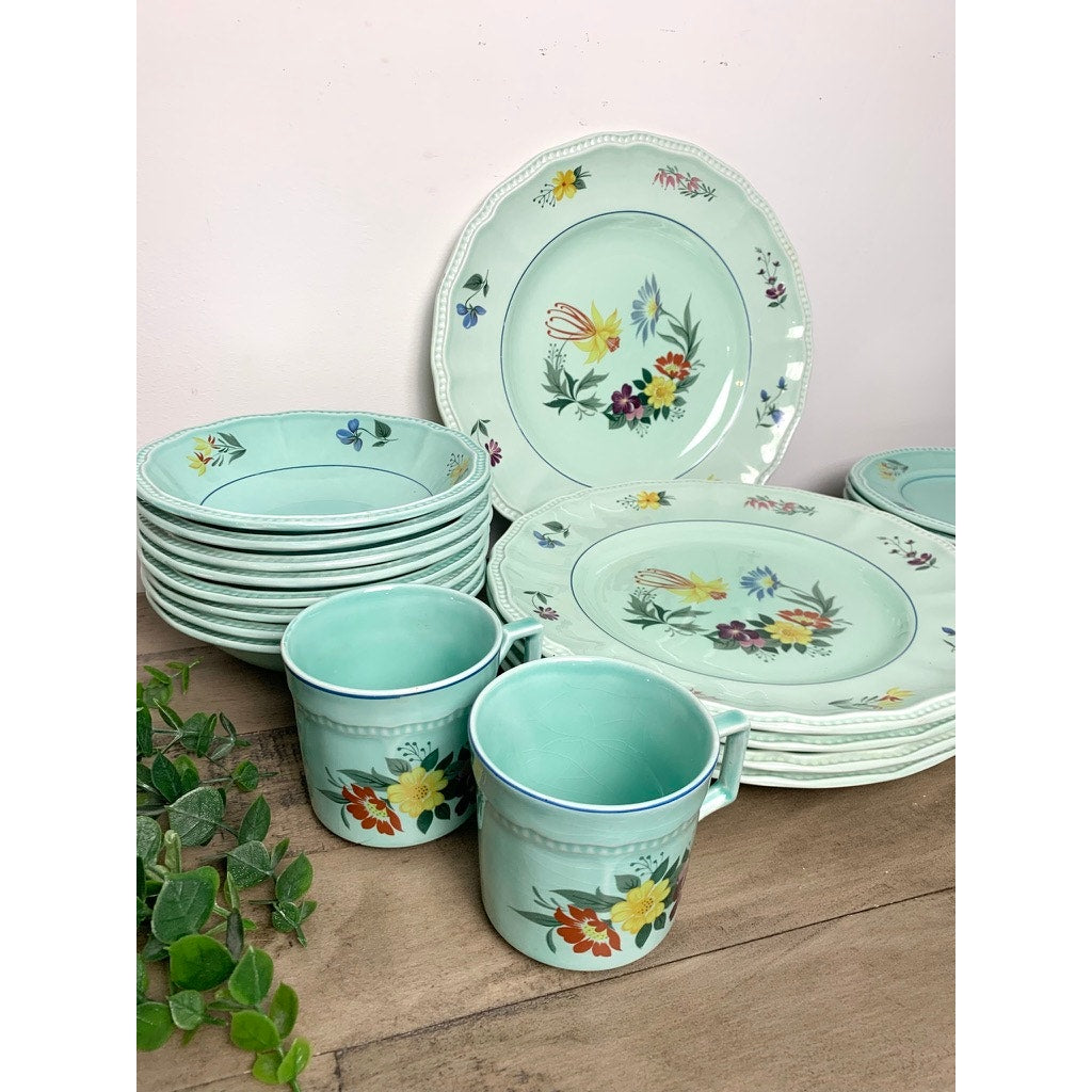 Vintage Kensington Staffordshire Ironstone Dish Set Provincial Pattern England Floral Dinnerware