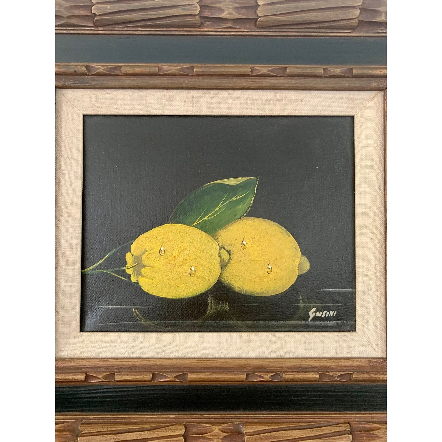 Vintage Original Oil Painting by Antonio Gusini Still Life Lemons Framed Canvas