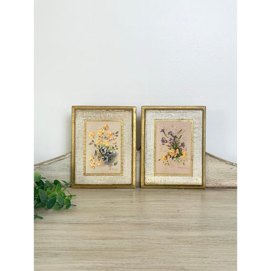 Vintage Italian Florentine Wall Plaques Pair Floral Gold Gilt Decor Hollywood Regency Cottagecore