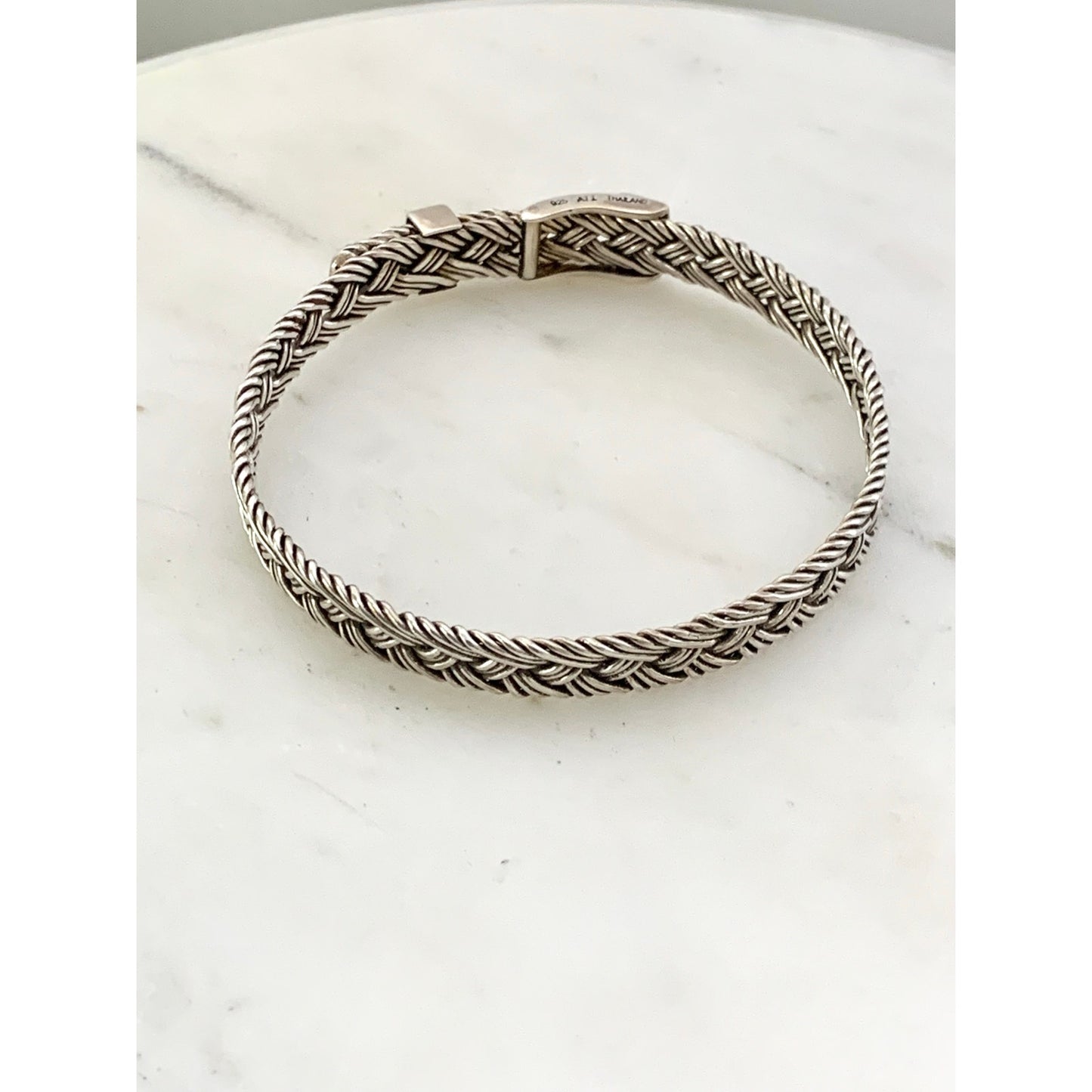 Vintage Sterling Silver Belt Buckle Bangle Bracelet Woven Design 925 Adjustable