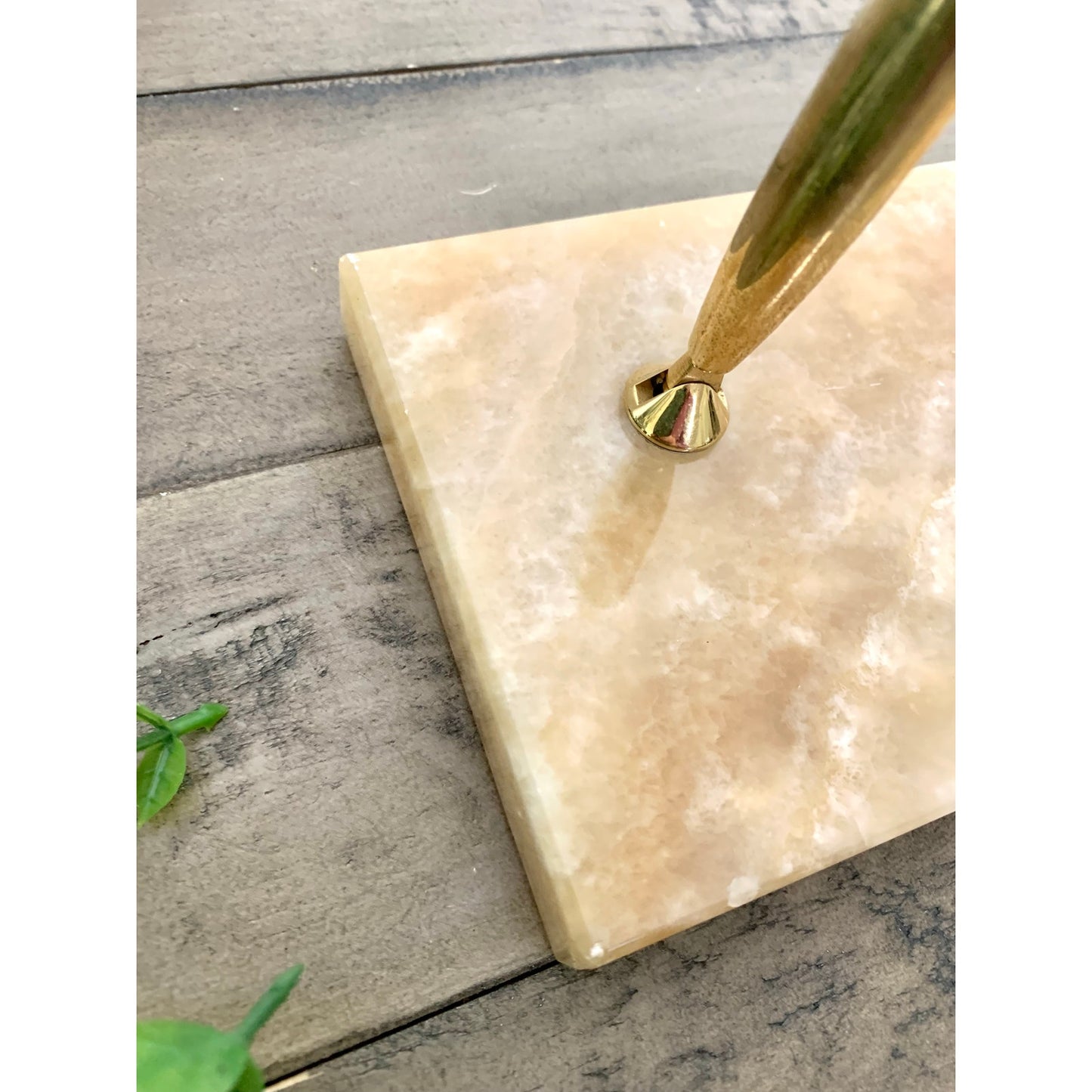 Vintage Onyx Stone Double Brass Pen Holder Desk Stand Office Old Money Academia