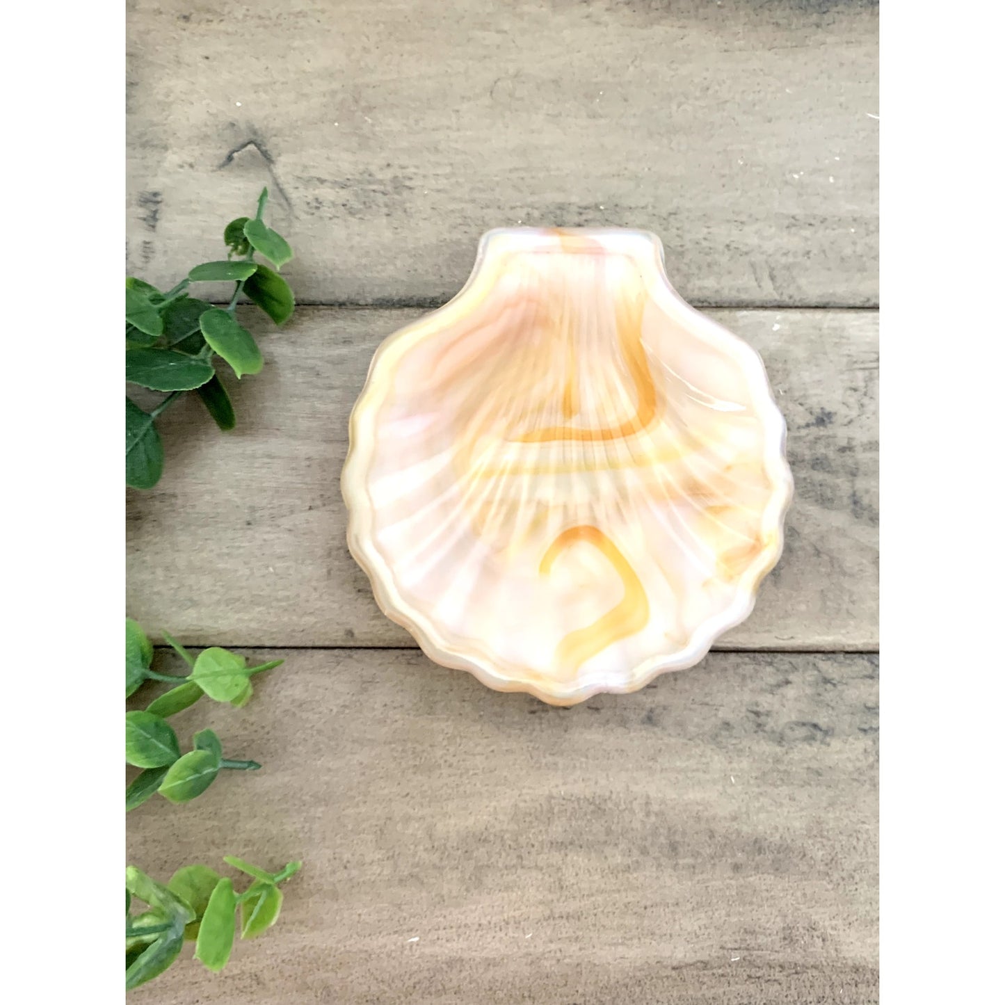 Slag Glass Clam Shell Dish Vintage Swirled Pastel Trinket Bowl Seashell Coastal