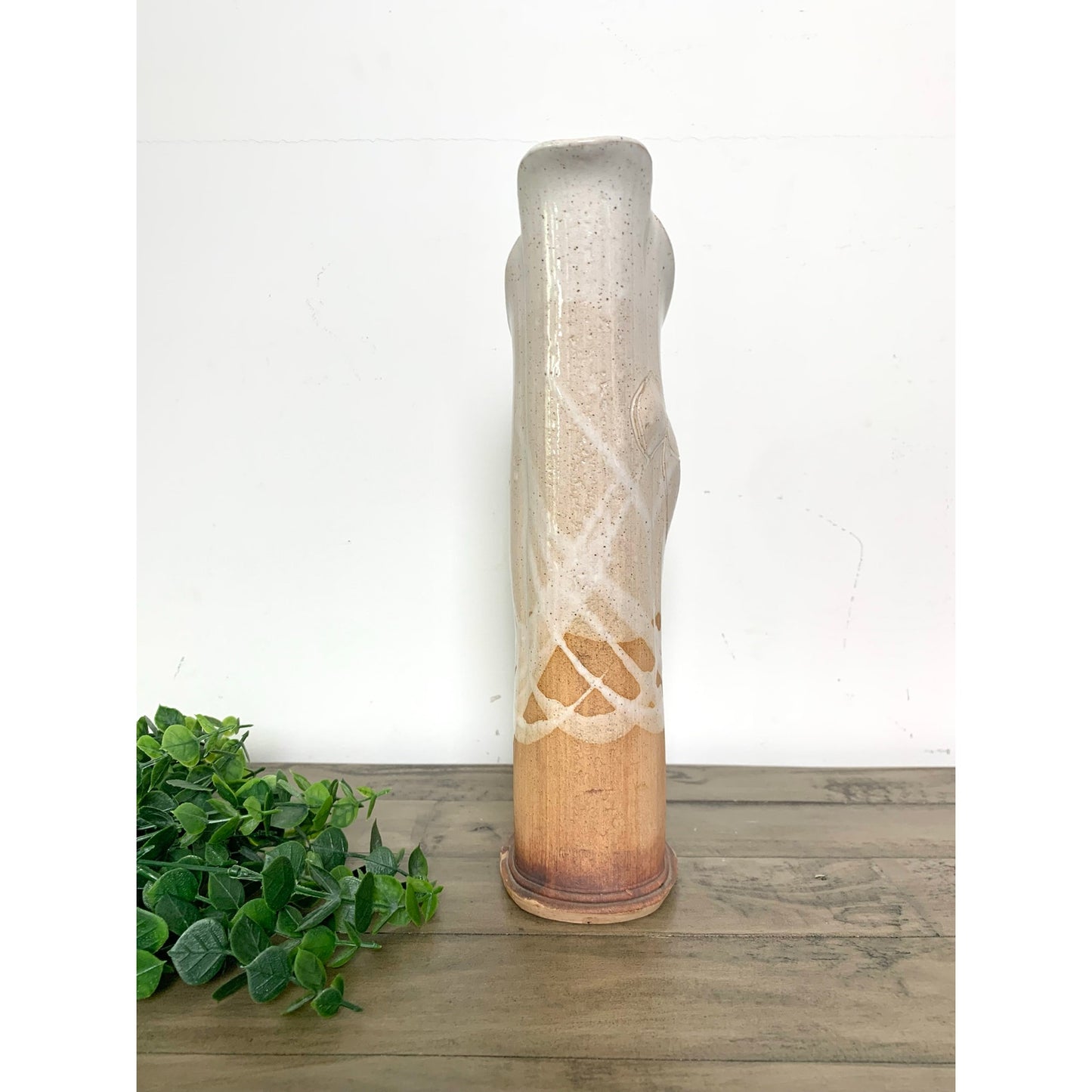 Handmade Artisan Pottery Pitcher Vase, Stoneware Rustic Neutral Glaze, 12.75" H