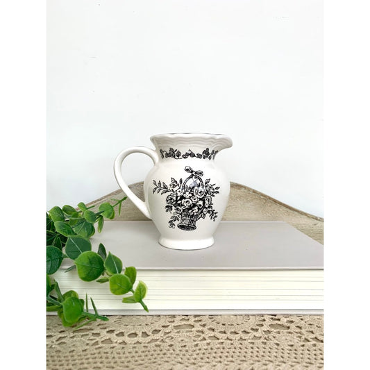 Vintage Black Transferware Creamer Vase New England Toile Farmhouse Cottage Whimsigoth