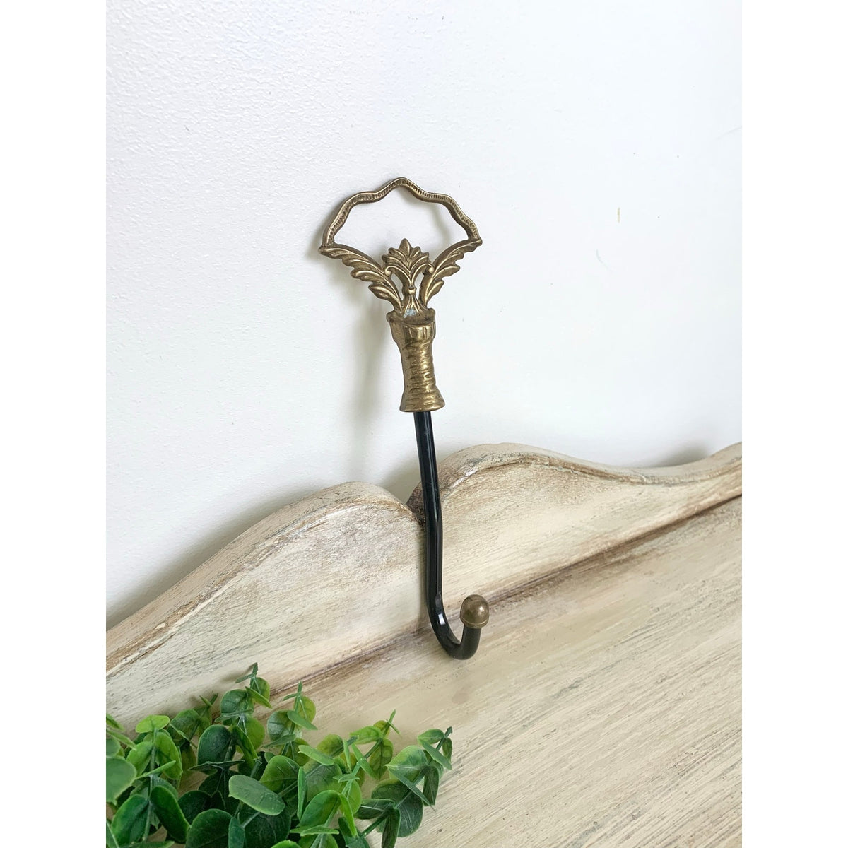 Vintage Brass Curtain Tieback Hook Ornate Black Metal Drapery Holdback Wall Mount