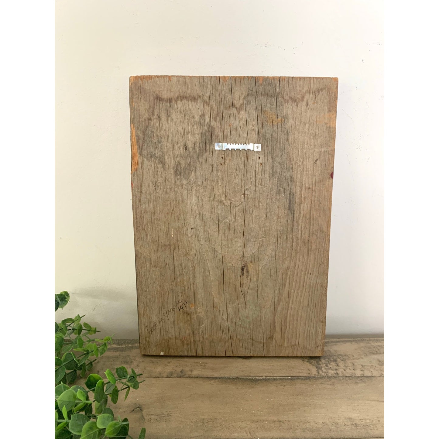 Vintage 1971 Hand-Painted Wooden Painting Apples in Basket Rustic Farmhouse Art