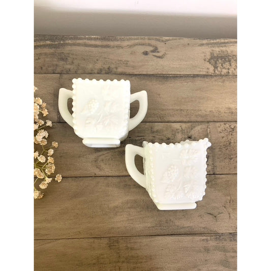 Vintage Westmoreland Milk Glass Creamer Sugar Set Grape Leaf Pattern Cottagecore