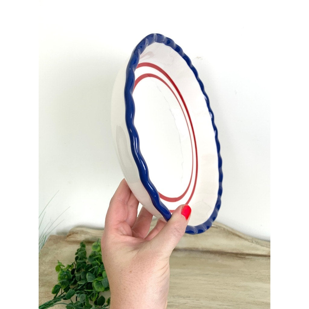 Sonoma Nantucket Pie Dish Red White Blue Ceramic Baking Dish Americana Decor
