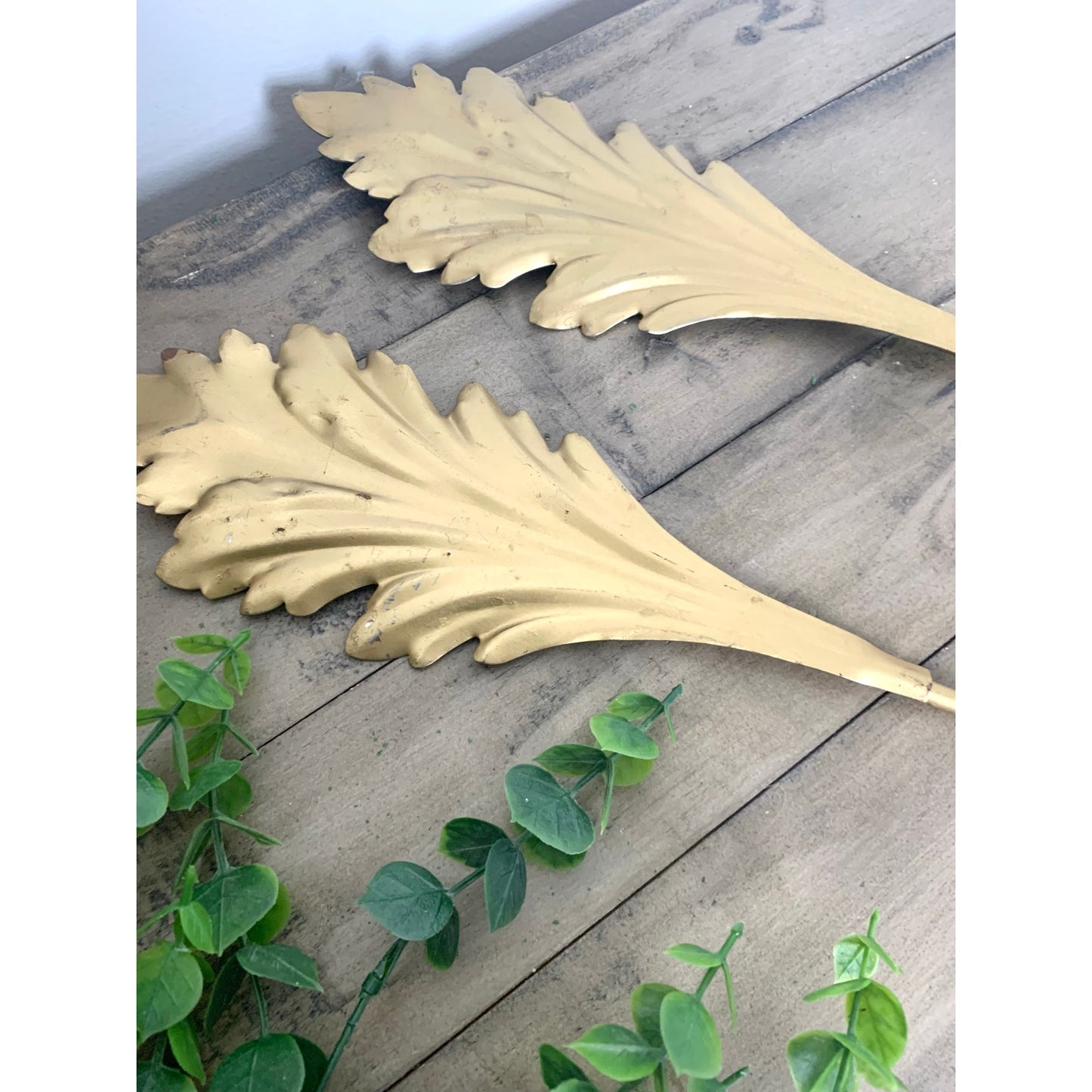 Vintage Gold Leaf Wall Sconces Pair Candleholders Hollywood Regency 15.5 Mid Century Glam