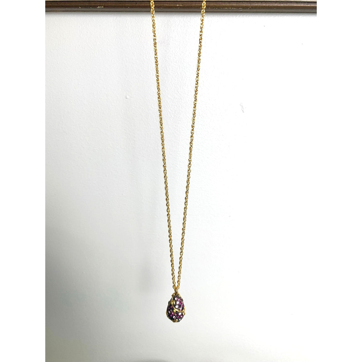 Vintage Joan Rivers Pink Purple Pendant Necklace Pave Rhinestone Gold Tone Romantic Glam