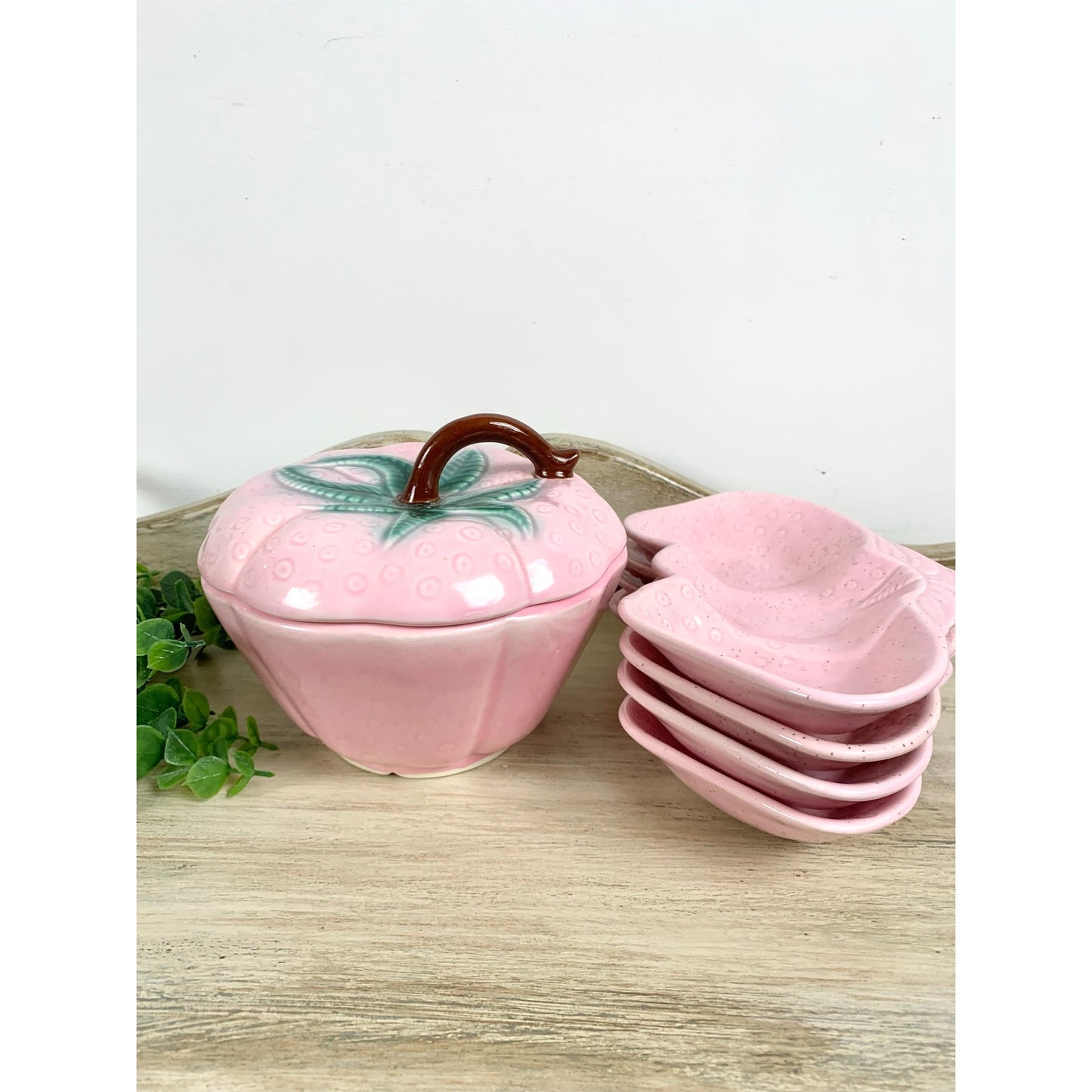 Vintage Pink Strawberry Ceramic Serving Set