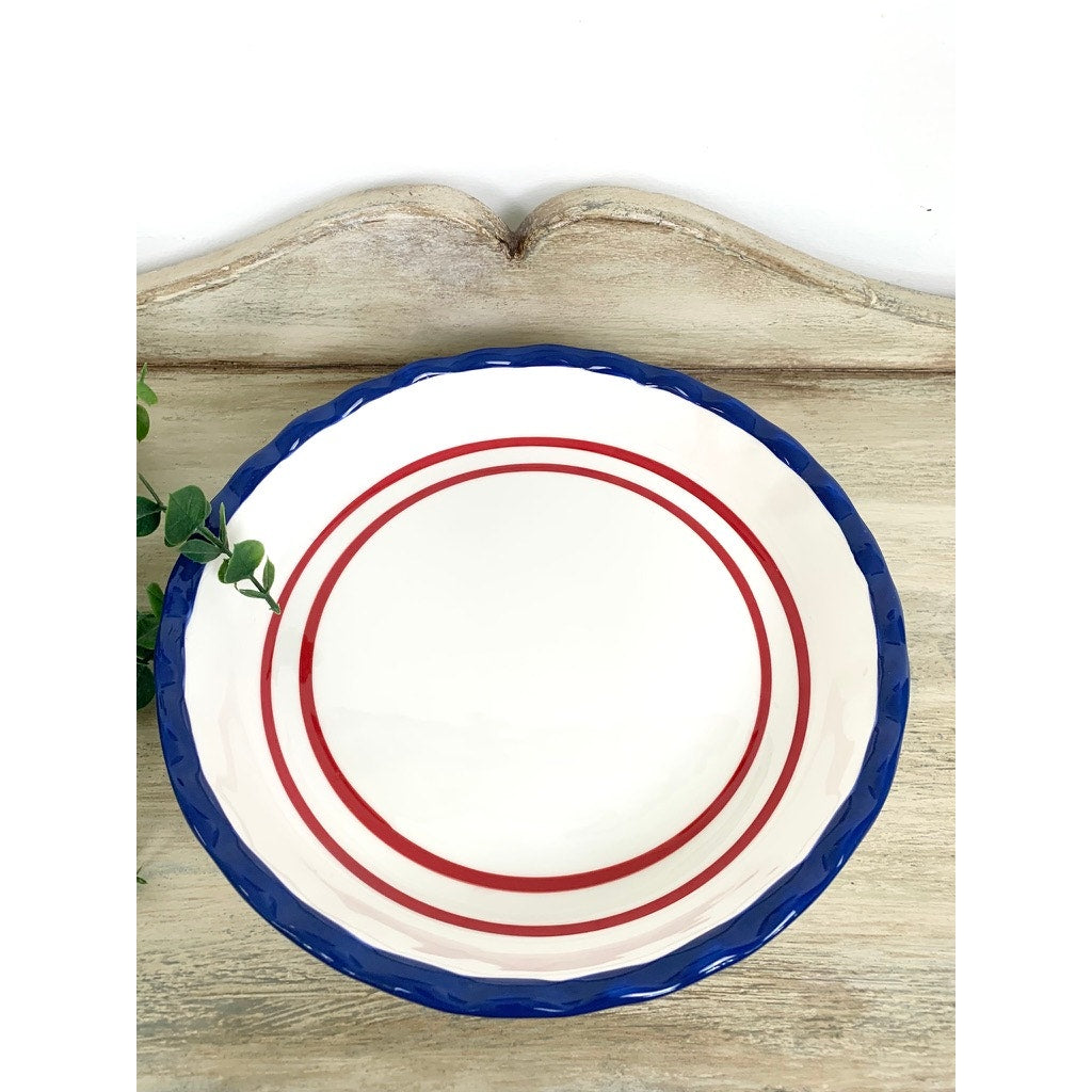 Sonoma Nantucket Pie Dish Red White Blue Ceramic Baking Dish Americana Decor