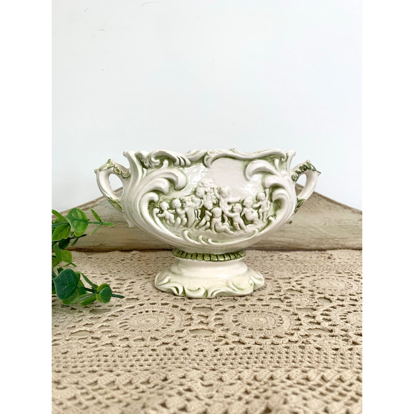 Vintage Relpo Pompei Cherub Vase Italian Style Ceramic Planter Romantic Cottage