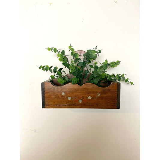 Vintage Wood Wall Hanging Box Mail Holder with Hand-Painted Hearts Flowers Romantic Cottagecore Rustic Farmhouse