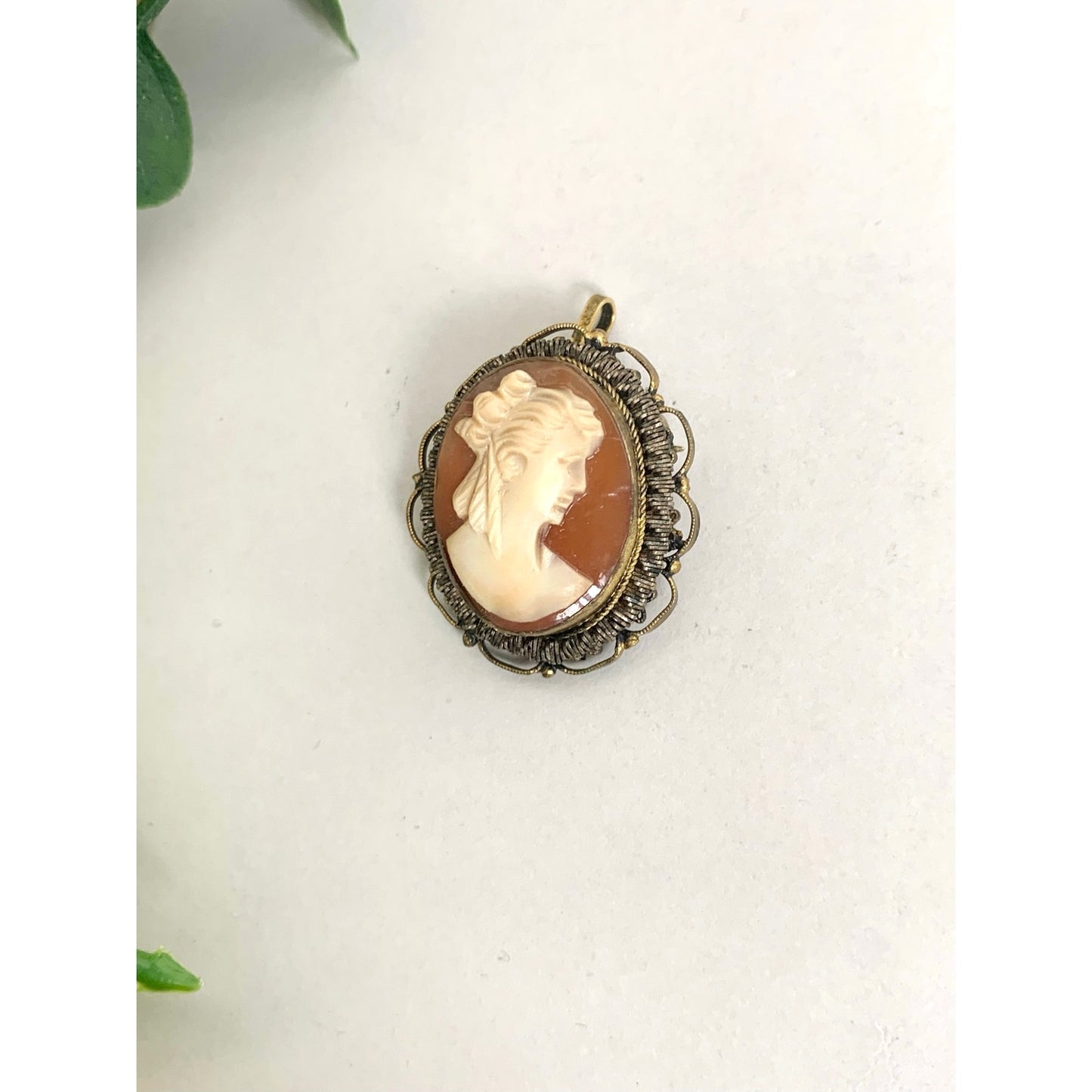 Vintage Carved Shell Cameo Brooch Pendant 12K Gold Filled Victorian Style Jewelry
