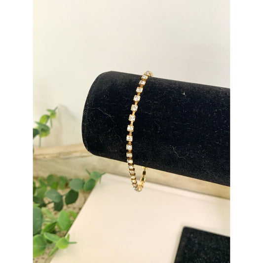 Vintage Avon Rhinestone Tennis Bracelet Goldtone Crystal Size 8 Minimalist Classic Glam