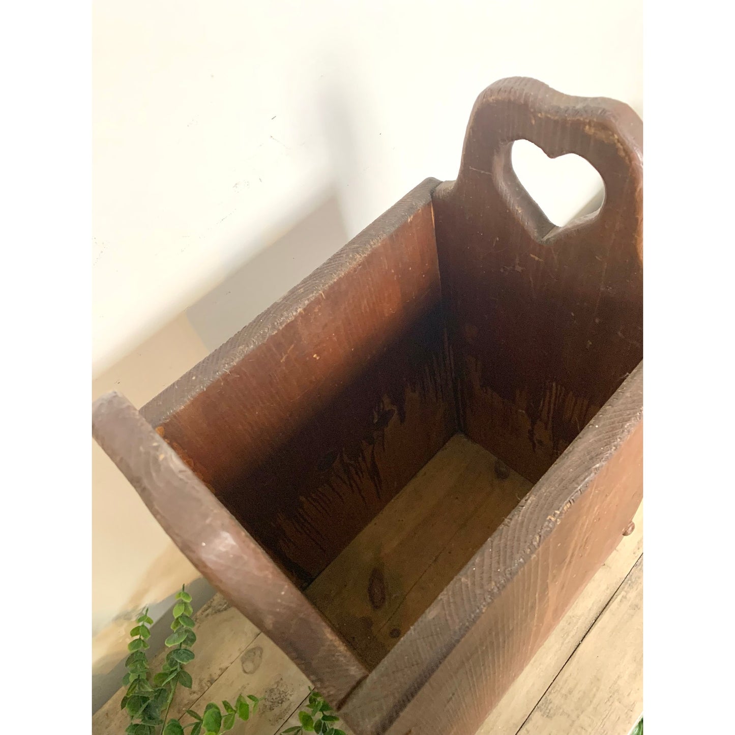 Vintage Wood Heart Cutout Umbrella Stand Magazine Holder Primitive Farmhouse Feminine Rustic