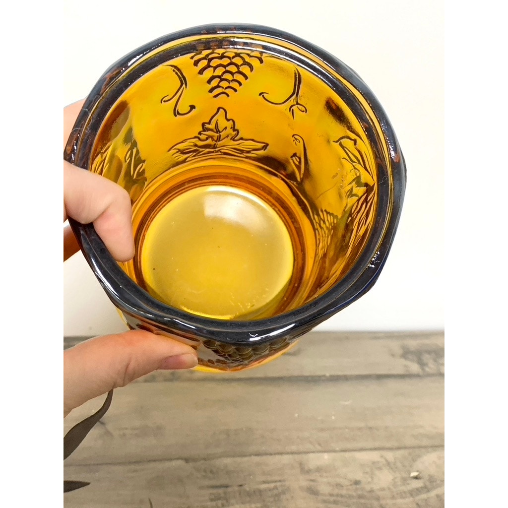 Vintage Iridescent Carnival Glass Votive Holder with Grape & Leaf Motif Marigold