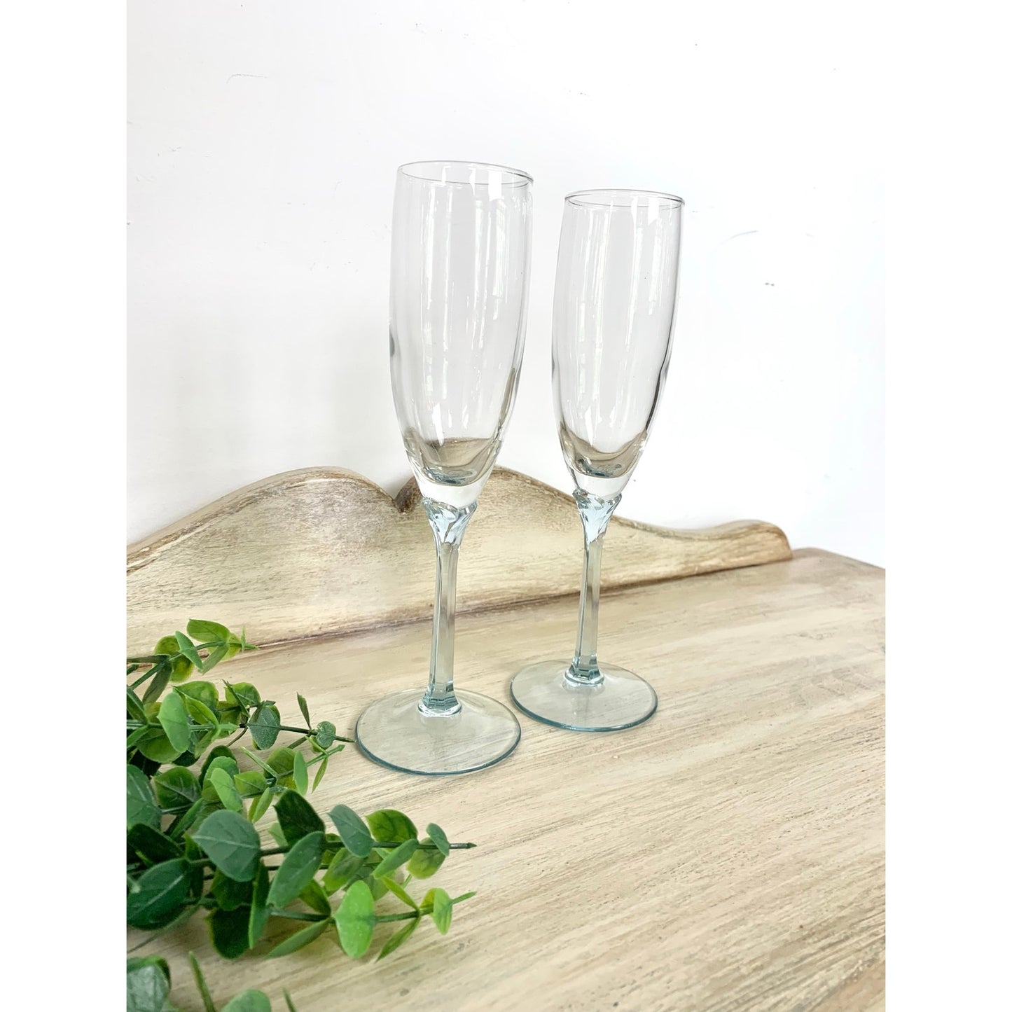 Vintage Champagne Flutes Set Ice Blue Stem Glasses Pair Wedding Servingware