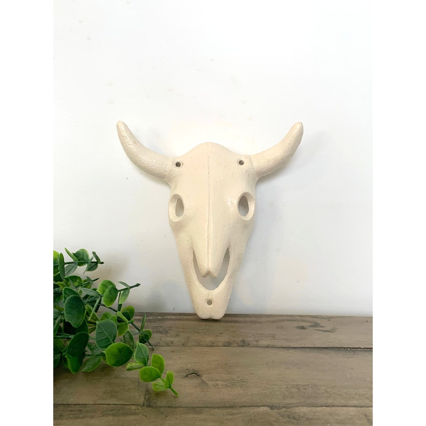 Cast Iron Longhorn Skull Wall Decor Rustic Western Wall Hanging White Bull 3D