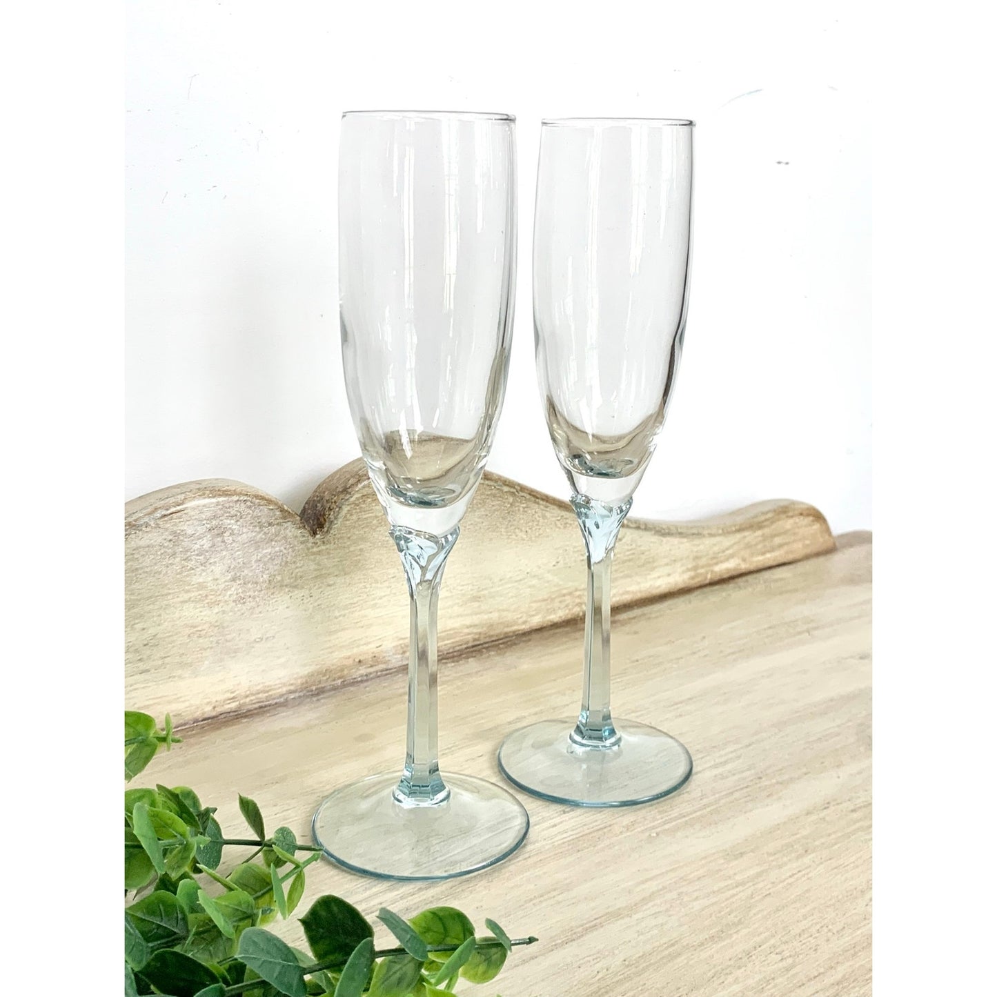 Vintage Champagne Flutes Set Ice Blue Stem Glasses Pair Wedding Servingware