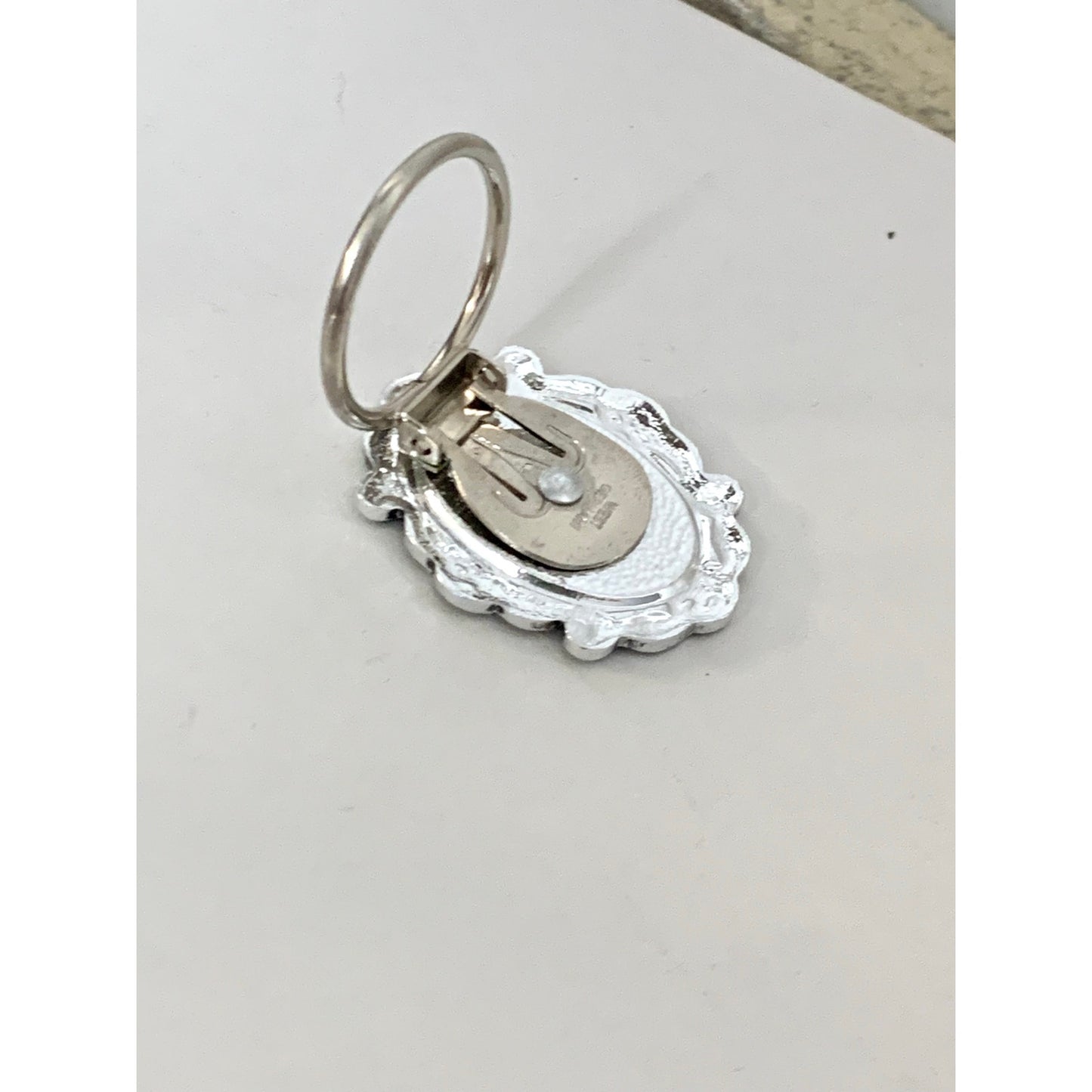 Vintage West Germany Mother of Pearl Scarf Clip Ornate Silver Tone Oval
