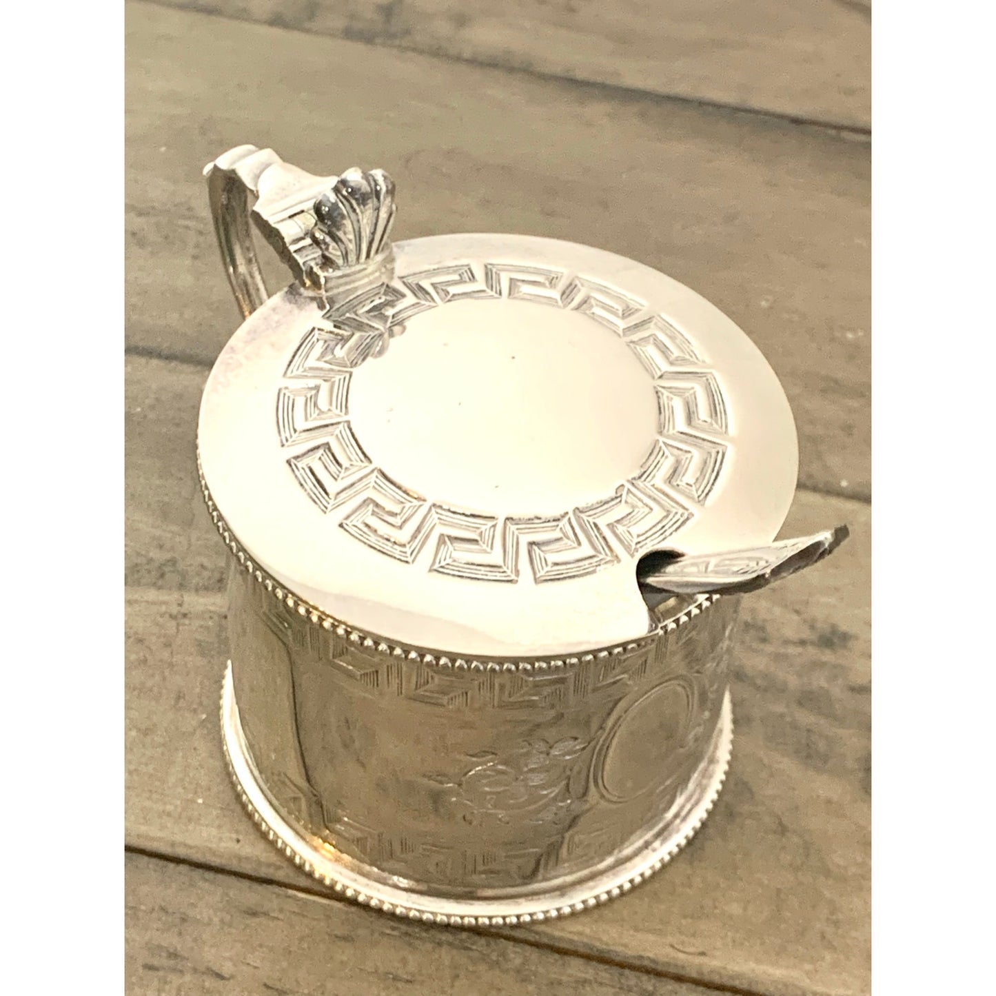 Vintage Silverplated Mustard Pot with Hinged Lid and Spoon EPNS Serving Dish jar Sugar Old Money