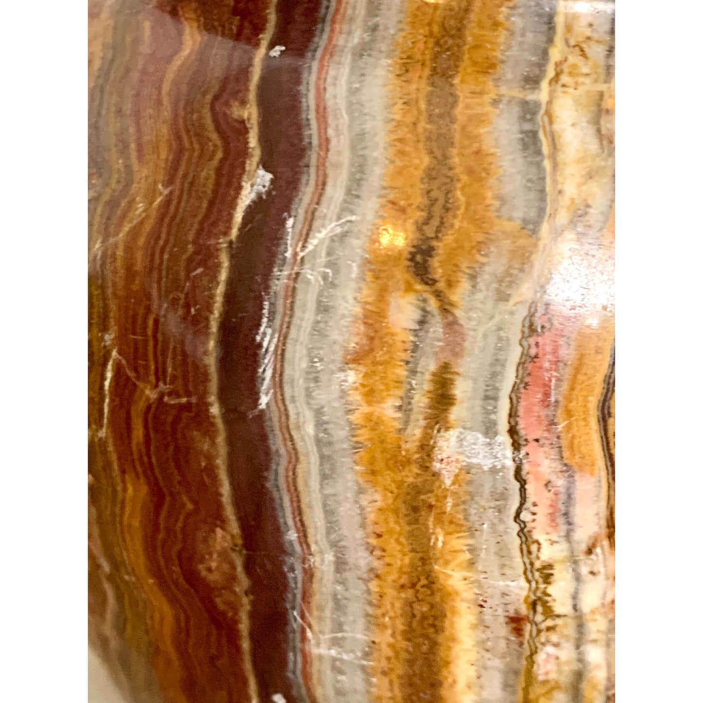 Vintage Polished Onyx Stone Vase Natural Striped Marble Pattern Earthy Boho Urn