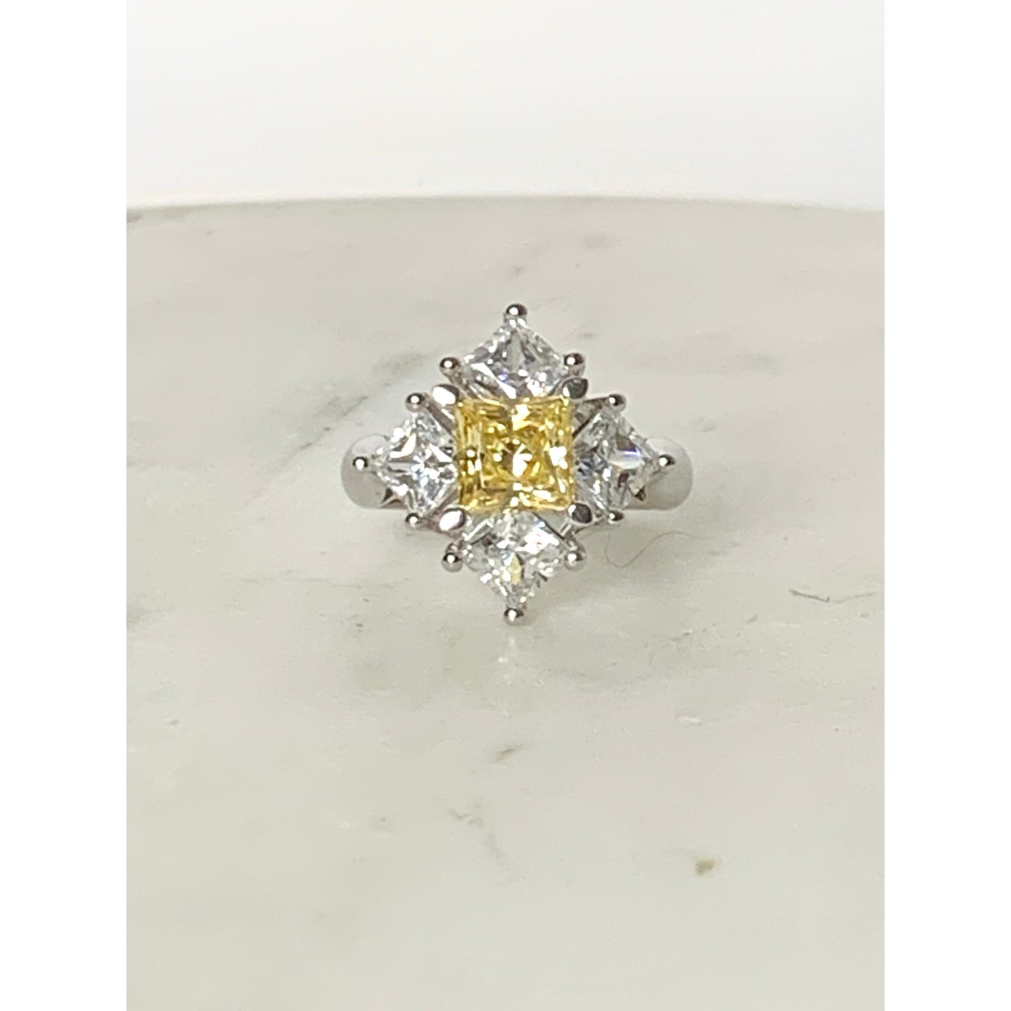 Sterling Silver Princess Cut Yellow and Clear Cubic Zirconia Ring Size 5.25 925