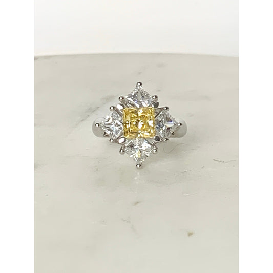 Sterling Silver Princess Cut Yellow and Clear Cubic Zirconia Ring Size 5.25 925