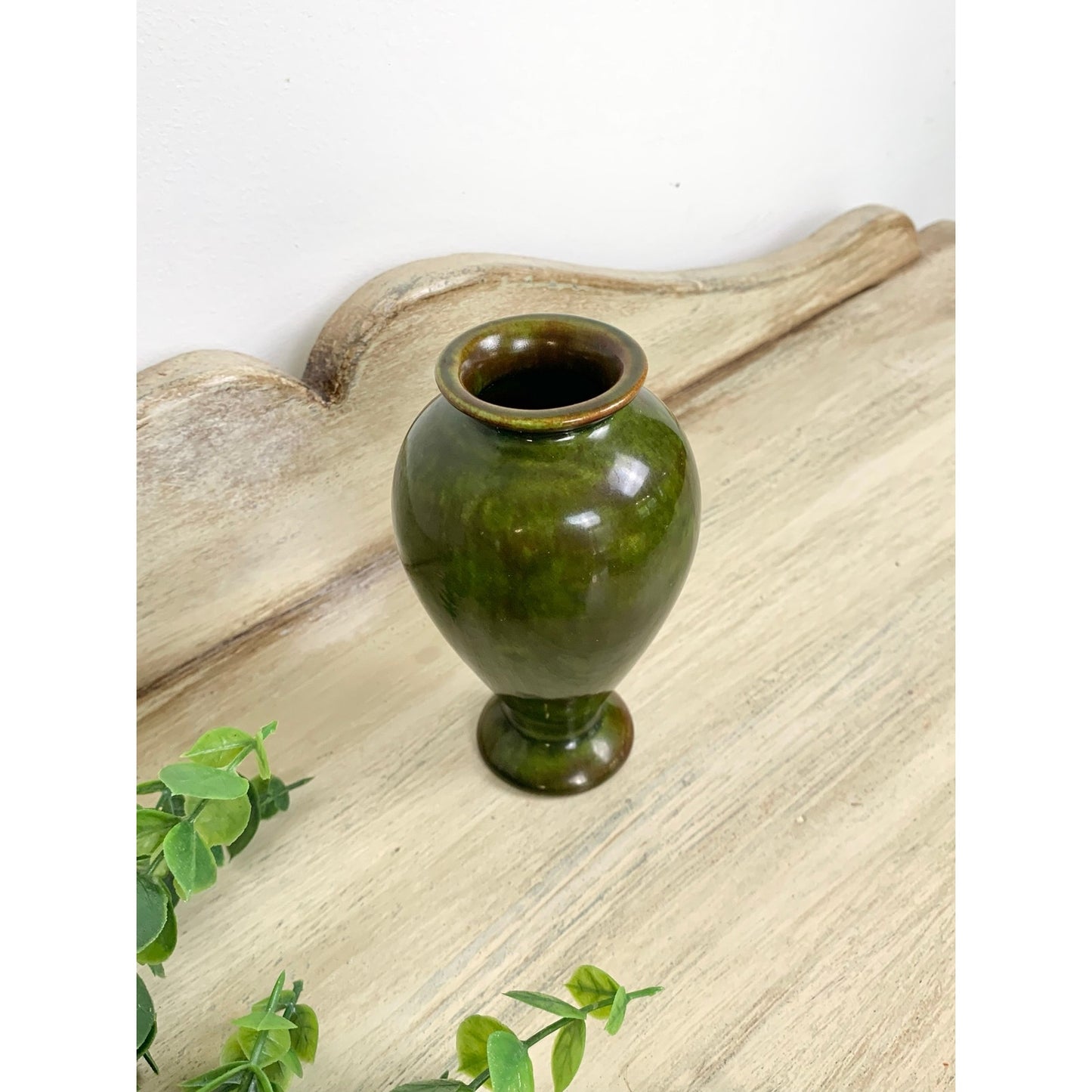 Vintage Studio Pottery Vase Moss Green Signed Gail Art Pottery Mid Century Cottage