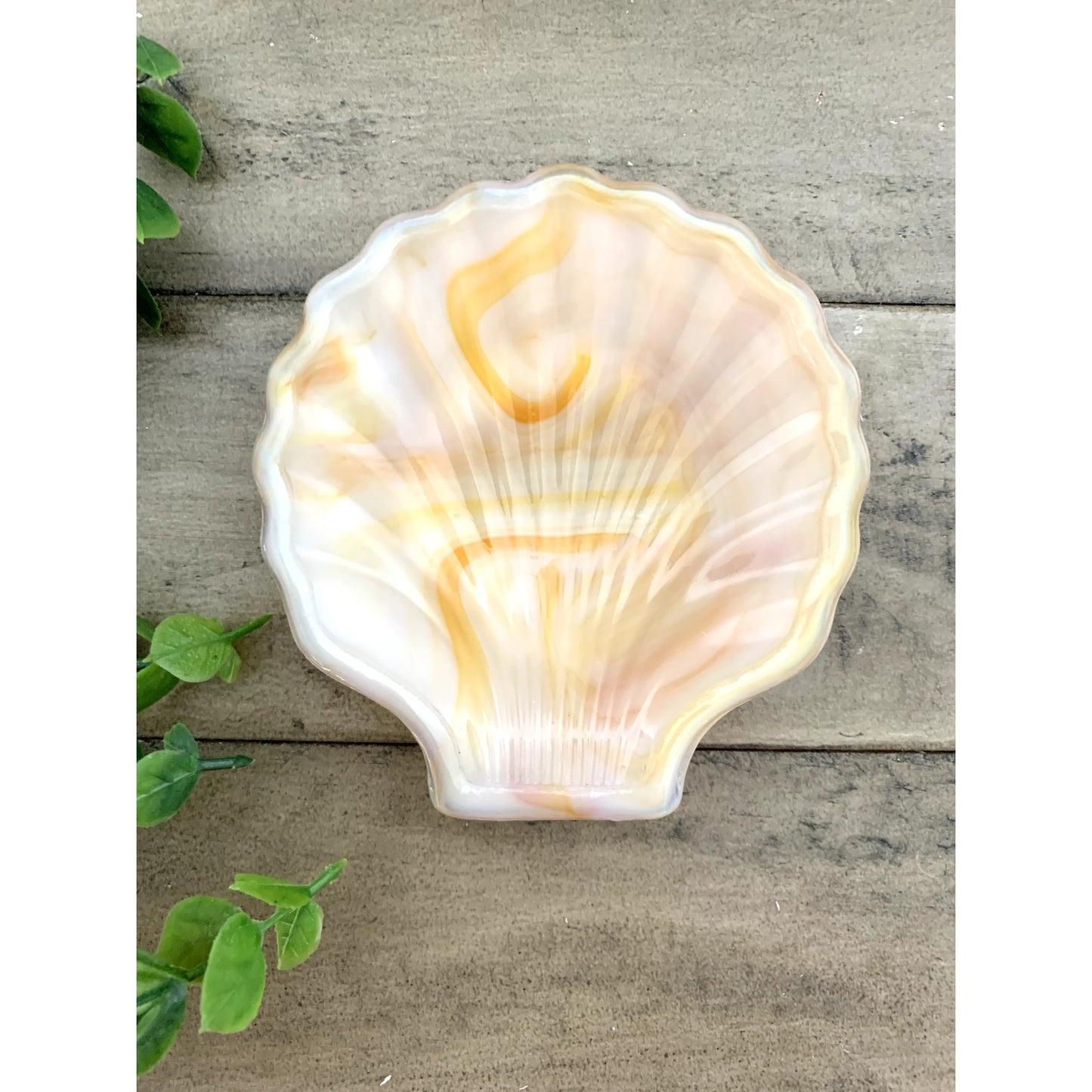Slag Glass Clam Shell Dish Vintage Swirled Pastel Trinket Bowl Seashell Coastal