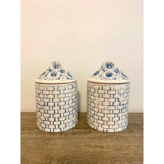 Vintage Lefton Blue & White Daisy Canisters - Set of Two Vintage Kitchen