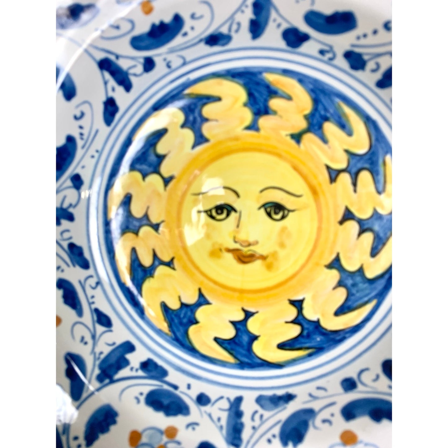 Vintage Italian Pottery Bowl Caltagirone Hand Painted Sun Sicilian Art Dish