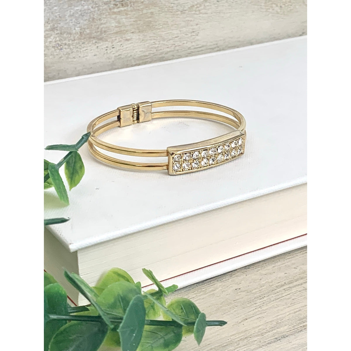 Vintage Goldtone Rhinestone Bangle Bracelet Pave Statement Jewelry Classic Glam