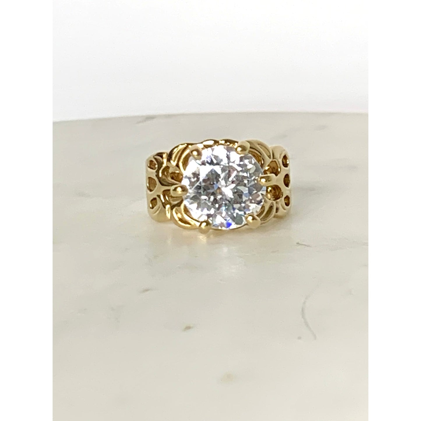 Vintage Uncas Sterling Silver Gold Vermeil Statement Ring CZ Size 8.25 Cocktail