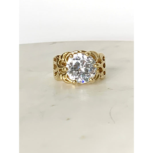 Vintage Uncas Sterling Silver Gold Vermeil Statement Ring CZ Size 8.25 Cocktail