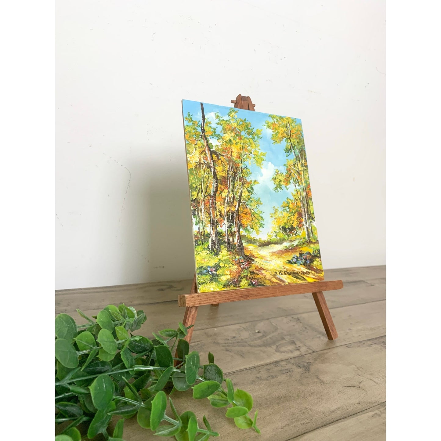 Original Landscape Oil Painting on Board Signed Artwork Trees Cottage Farmhouse