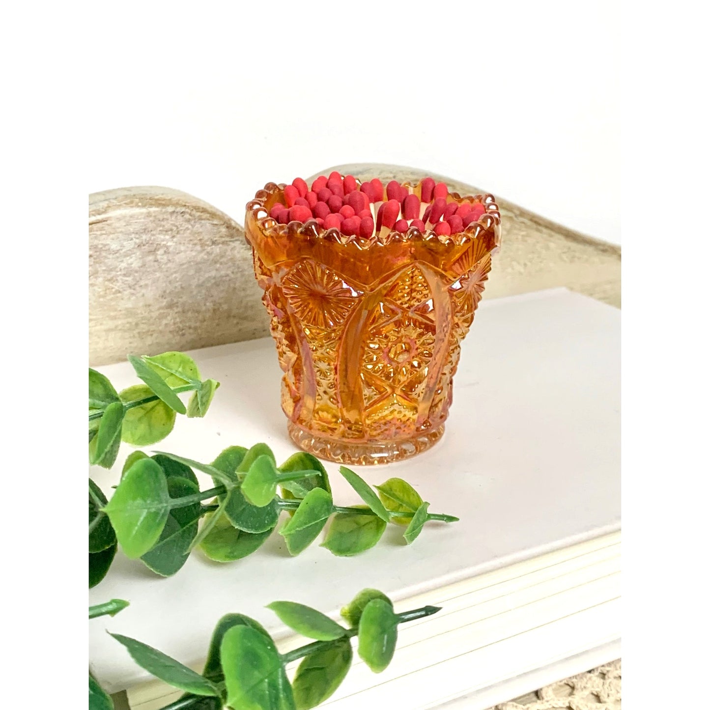Vintage Imperial Glass Marigold Carnival Glass Toothpick Holder Iridescent Votive