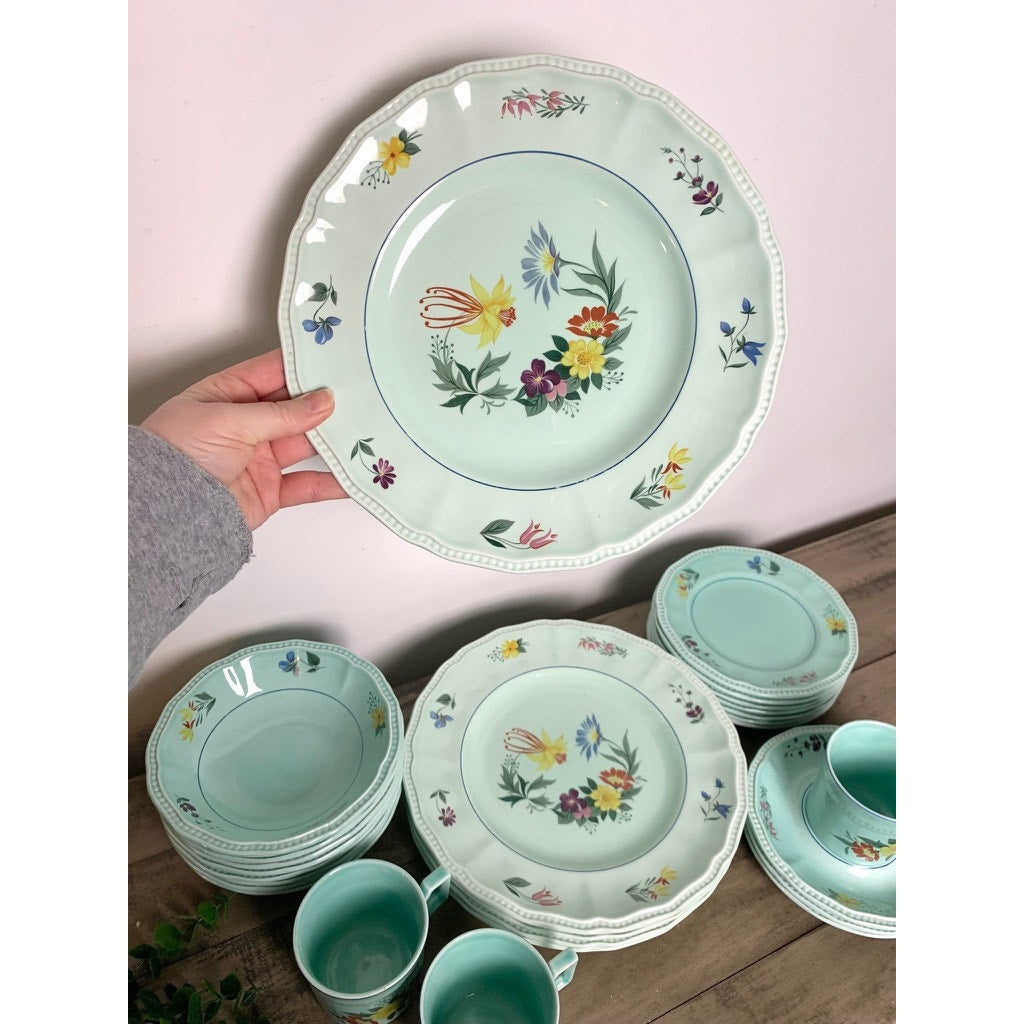 Vintage Kensington Staffordshire Ironstone Dish Set Provincial Pattern England Floral Dinnerware