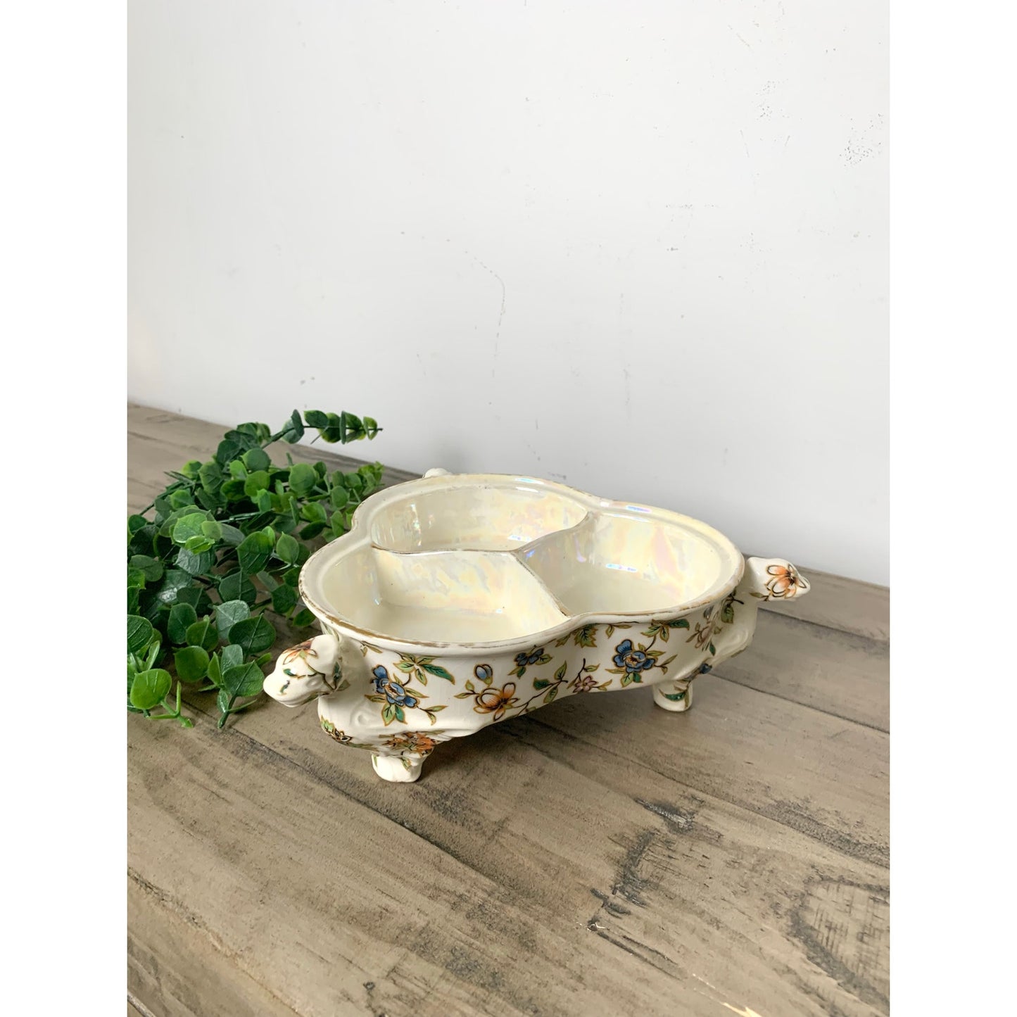 Vintage Japan Floral Ceramic Dish Trinket Serving Lusterware Bowl Catchall Retro