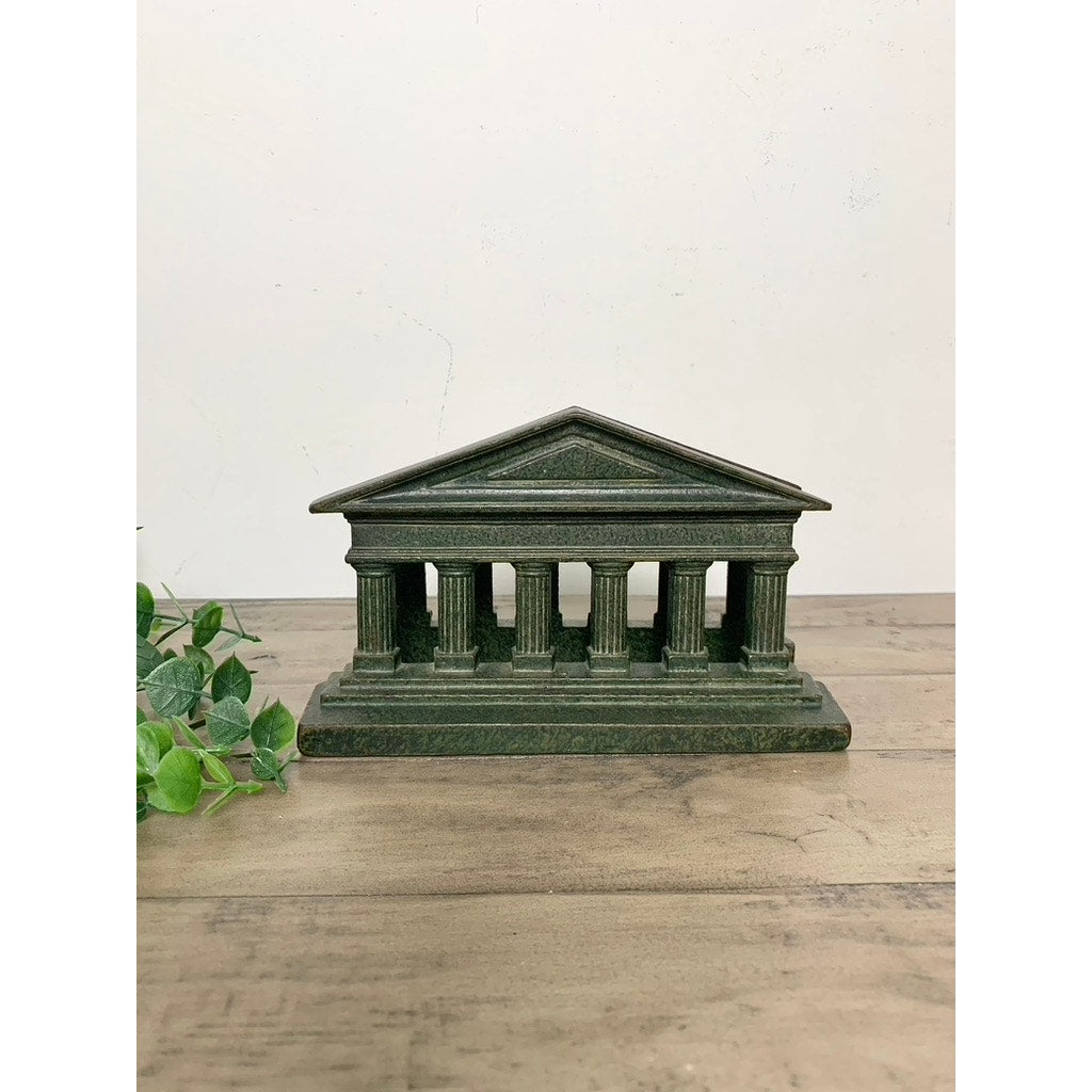 Vintage Cast Iron Greek Roman Bookends Green Greek Parthenon Columns Old Money