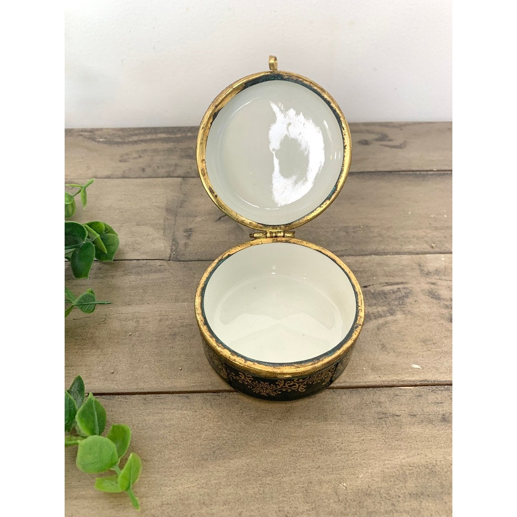 Vintage Hand Painted Porcelain Trinket Box Hinged Lid Made in Germany Courting Couple