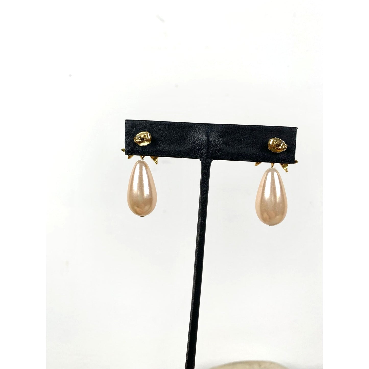 Vintage Avon Pink Gold Faux Pearl Drop Earrings Bow Rhinestone Post Back Romantic