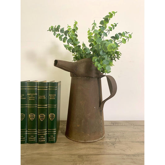 Vintage Dover Oil Can Vase Rustic Tin Metal Jug with Spout Primitive Patinated Cottagecore Farmhouse