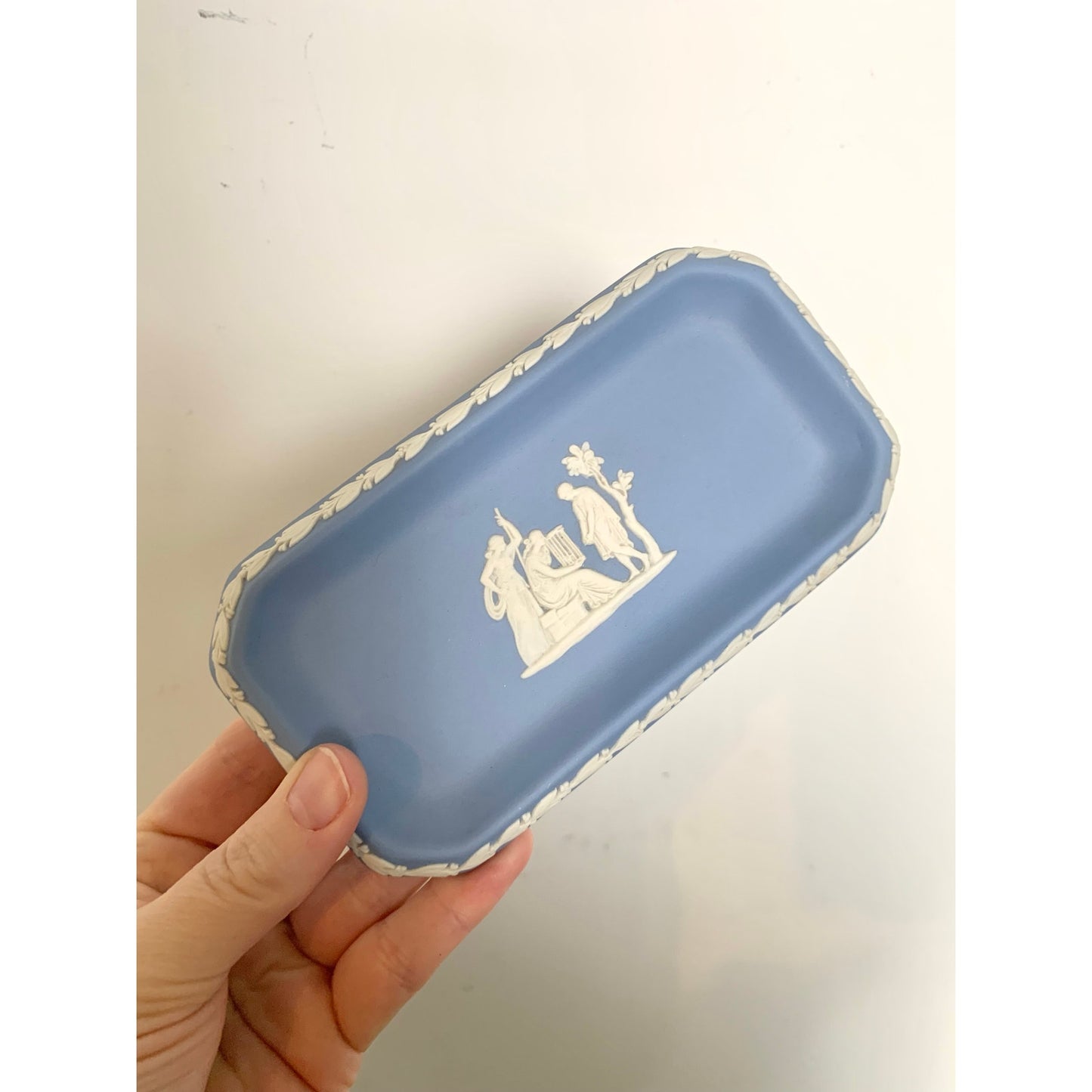 Vintage Wedgwood Blue Jasperware Rectangular Tray Classical Relief Made in England